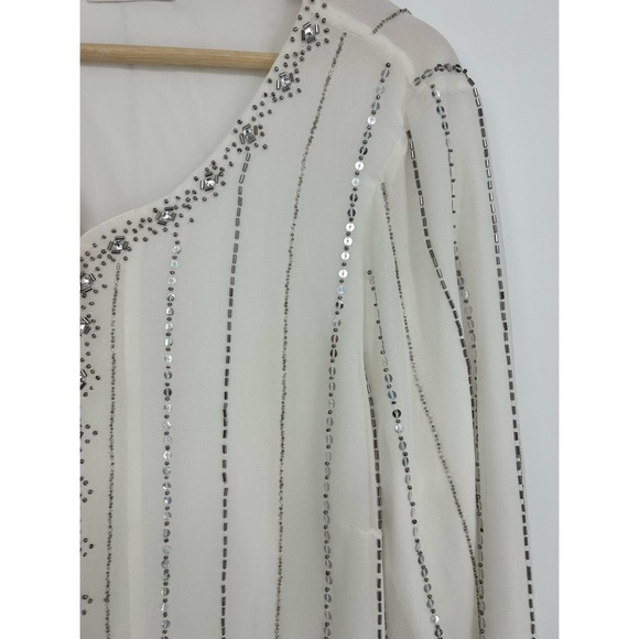 Jaques Vert Silver Beaded Embellished White Open Blazer - Picture 3 of 8